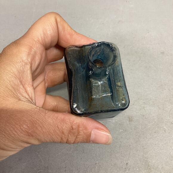 Antique Blue Burst Top Boat Glass Inkwell - Picture 6 of 11